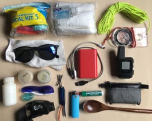 Iron's backpacking essentials items spread out