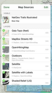 screen shot Gaia GPS app on phone