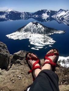 backpacker wearing xero z trail sandals