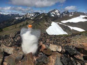 Evernew water bag filled with snow