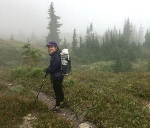 hiker wearing a frameless mountain laurel designs backpack