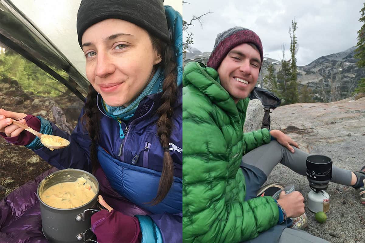 Backpackers eating meals