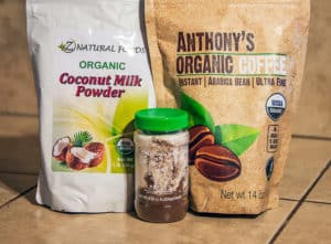 bag of instant coffee & coconut milk powder