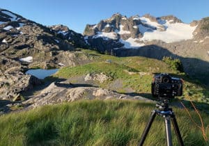 shows my camera, ball head, and tripod