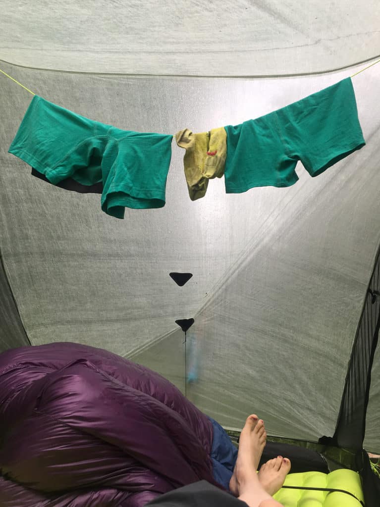 MeUndies boxers drying out inside of tent