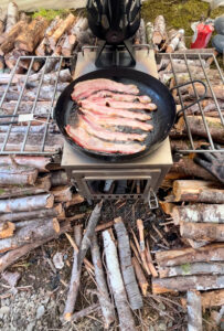 A mountain of fire wood surrounding our tent wood stove.